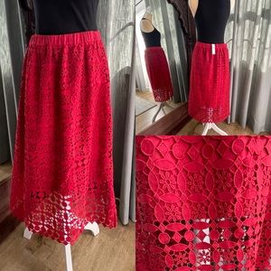 Anthropologie Lily’s Closet red lace pull on skirt size Large